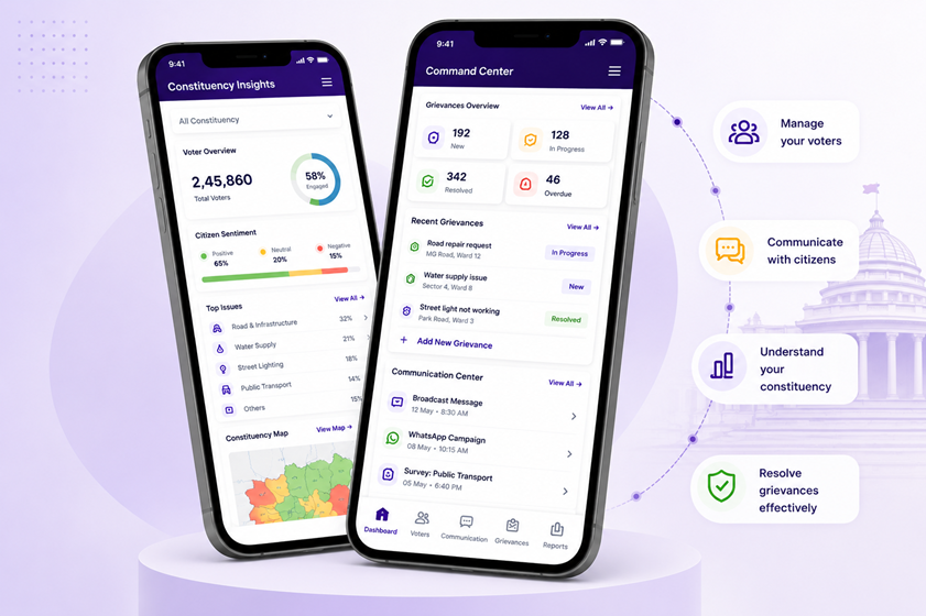 NetaSampark Command Center — constituency insights, grievances, and communication on mobile